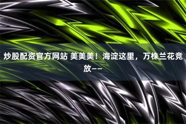 炒股配资官方网站 美美美！海淀这里，万株兰花竞放——